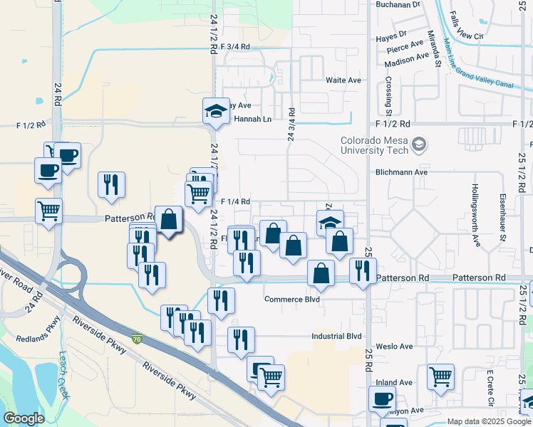 map of restaurants, bars, coffee shops, grocery stores, and more near 2459 Thunder Mountain Drive in Grand Junction