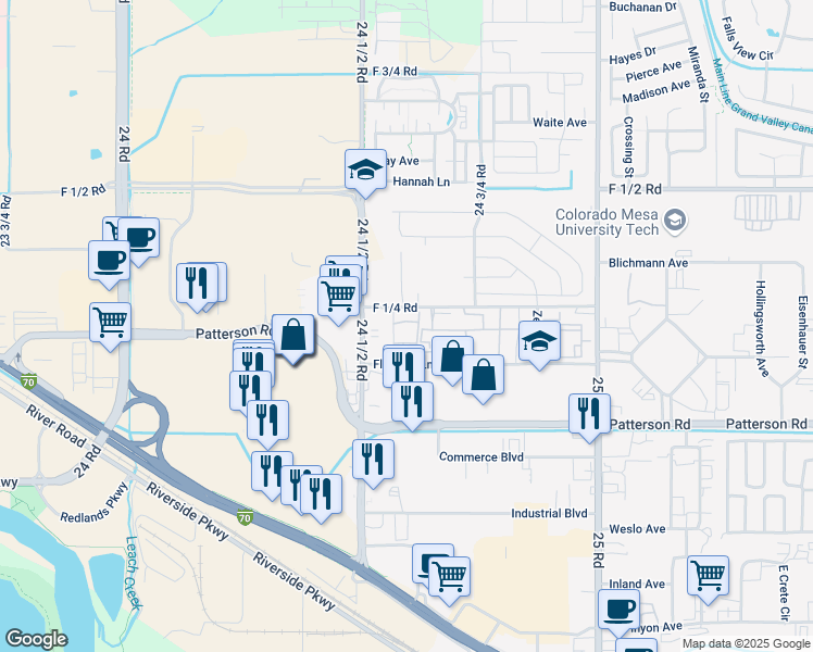 map of restaurants, bars, coffee shops, grocery stores, and more near Window Rock Circle in Grand Junction