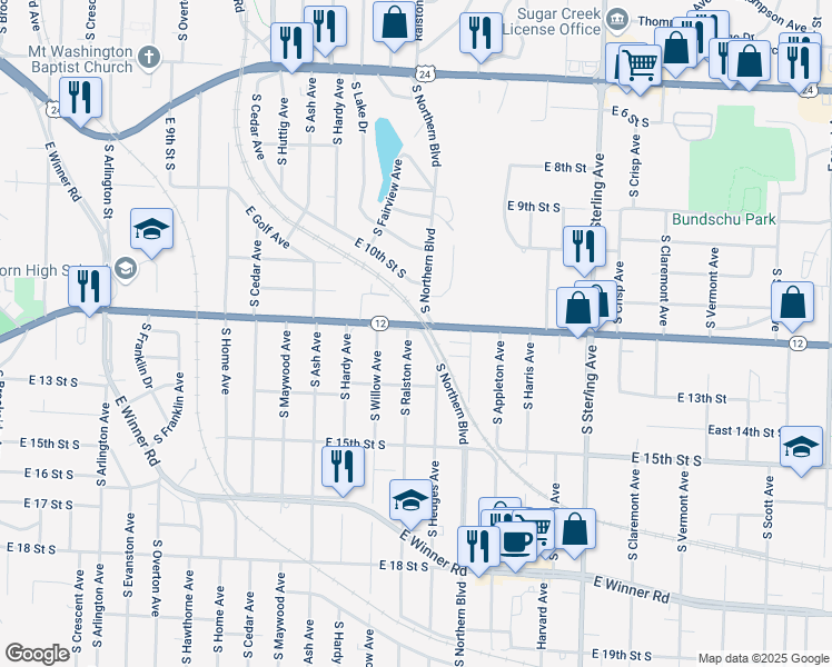 map of restaurants, bars, coffee shops, grocery stores, and more near 1300 Hedges Terrace in Independence