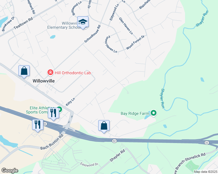 map of restaurants, bars, coffee shops, grocery stores, and more near 4457 Dogwood Drive in Batavia