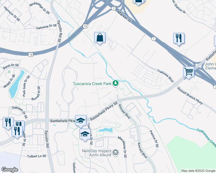 map of restaurants, bars, coffee shops, grocery stores, and more near 206 Greenhow Court Southeast in Leesburg