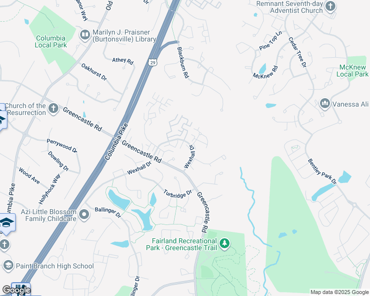 map of restaurants, bars, coffee shops, grocery stores, and more near 3605 Mactavish Place in Burtonsville