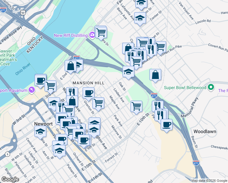 map of restaurants, bars, coffee shops, grocery stores, and more near 620 Linden Avenue in Newport
