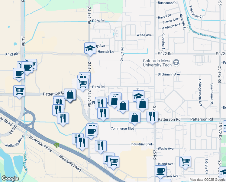 map of restaurants, bars, coffee shops, grocery stores, and more near 2458 Thunder Mountain Drive in Grand Junction