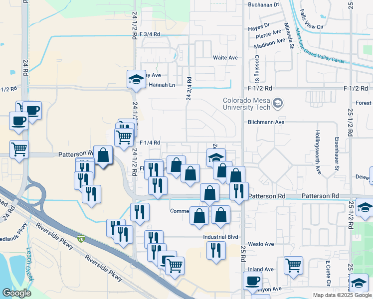 map of restaurants, bars, coffee shops, grocery stores, and more near 2477 Thunder Mountain Drive in Grand Junction