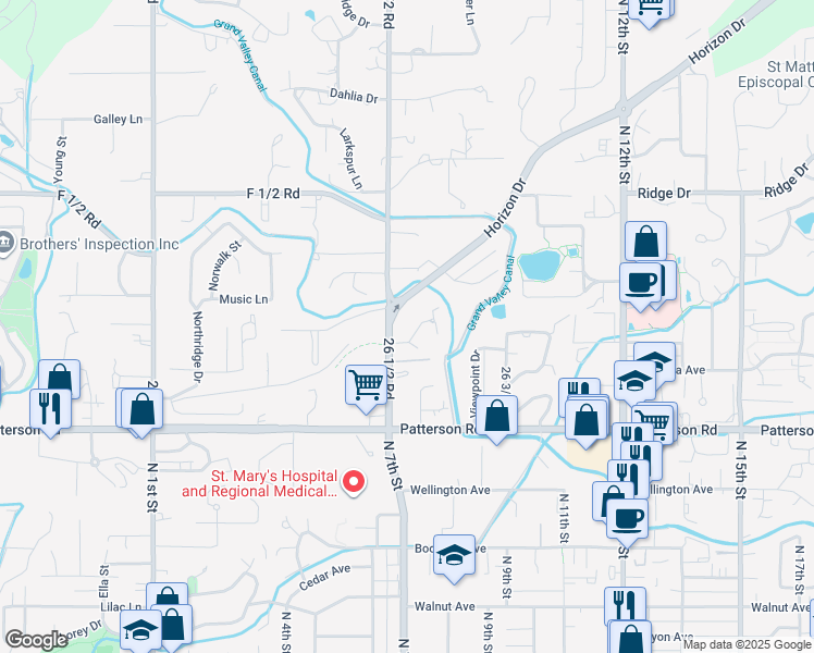 map of restaurants, bars, coffee shops, grocery stores, and more near 732 Glen Court in Grand Junction