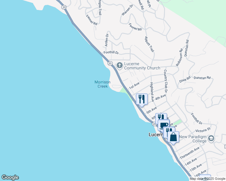 map of restaurants, bars, coffee shops, grocery stores, and more near 5877 Lake Street in Lucerne