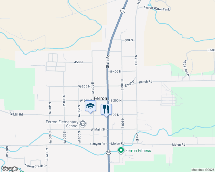 map of restaurants, bars, coffee shops, grocery stores, and more near 300 State Street in Ferron