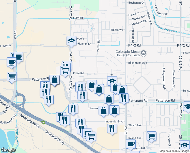 map of restaurants, bars, coffee shops, grocery stores, and more near 2462 Thunder Mountain Drive in Grand Junction