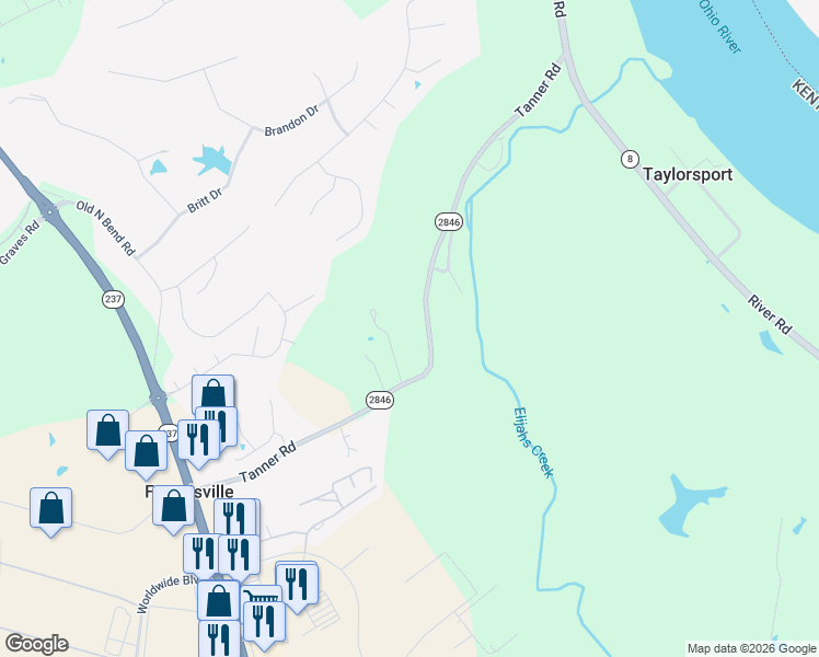 map of restaurants, bars, coffee shops, grocery stores, and more near 1652-1662 Kentucky 2846 in Boone