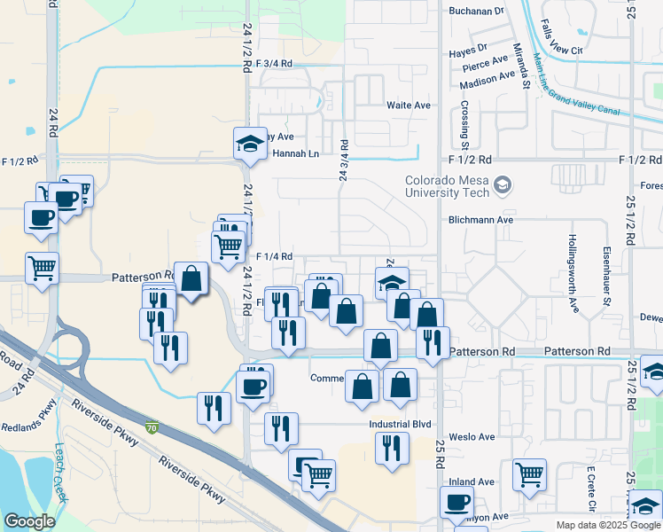 map of restaurants, bars, coffee shops, grocery stores, and more near 2477 Thunder Mountain Drive in Grand Junction