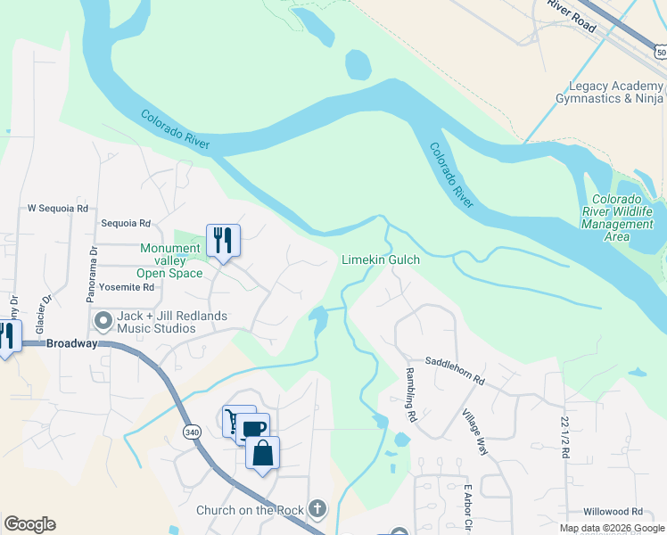 map of restaurants, bars, coffee shops, grocery stores, and more near 630 Rushmore Drive in Grand Junction