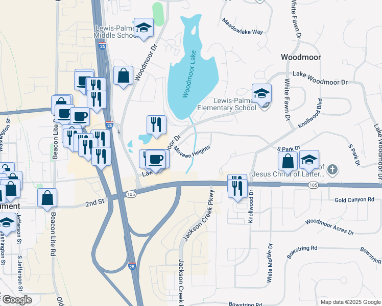map of restaurants, bars, coffee shops, grocery stores, and more near 1640 Moveen Heights in Monument