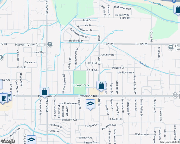 map of restaurants, bars, coffee shops, grocery stores, and more near 624 Hudson Bay Drive in Grand Junction