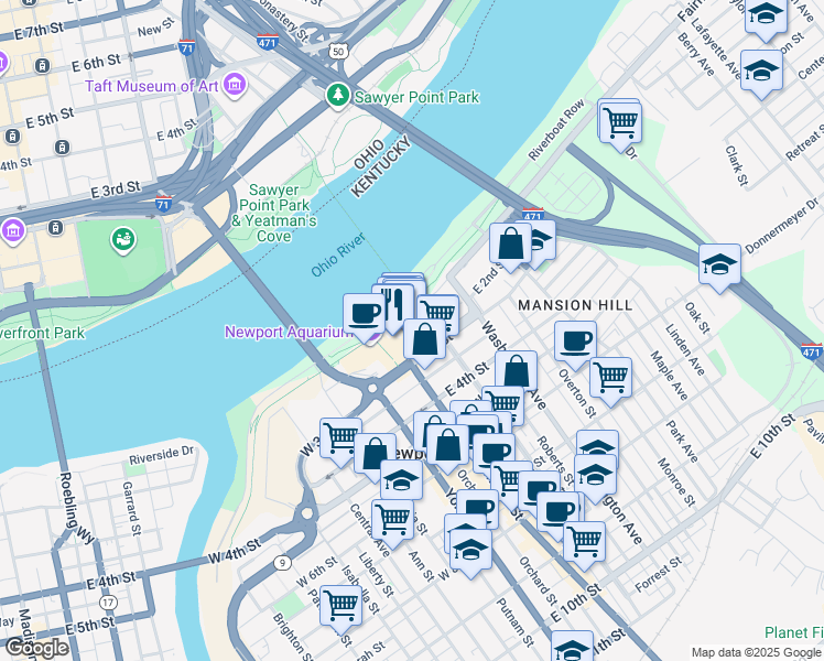 map of restaurants, bars, coffee shops, grocery stores, and more near 304 Monmouth Street in Newport