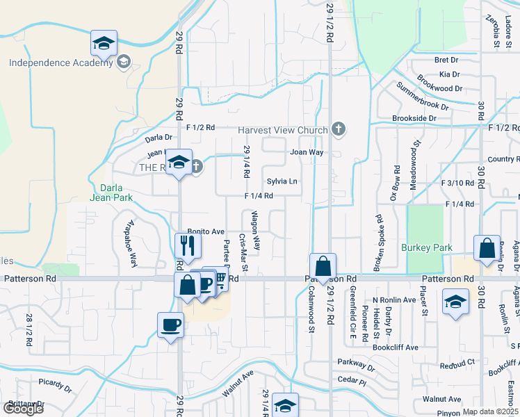 map of restaurants, bars, coffee shops, grocery stores, and more near 617 Darren Way in Grand Junction