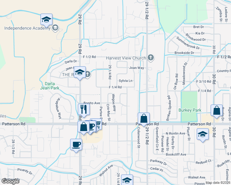 map of restaurants, bars, coffee shops, grocery stores, and more near 617 Darren Way in Grand Junction