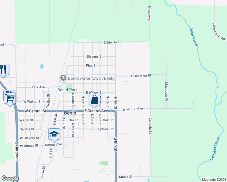 map of restaurants, bars, coffee shops, grocery stores, and more near 200-298 North 8th Street in Benld