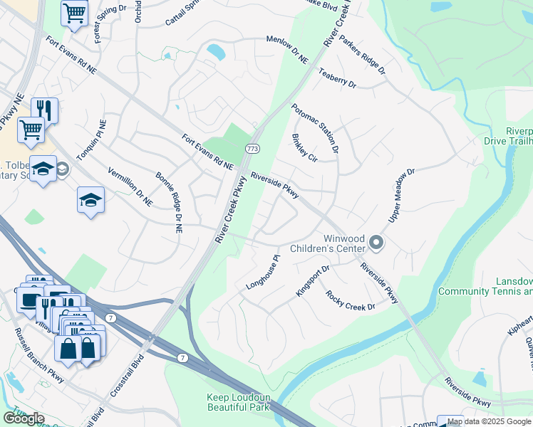 map of restaurants, bars, coffee shops, grocery stores, and more near 43028 Dearmont Terrace in Leesburg