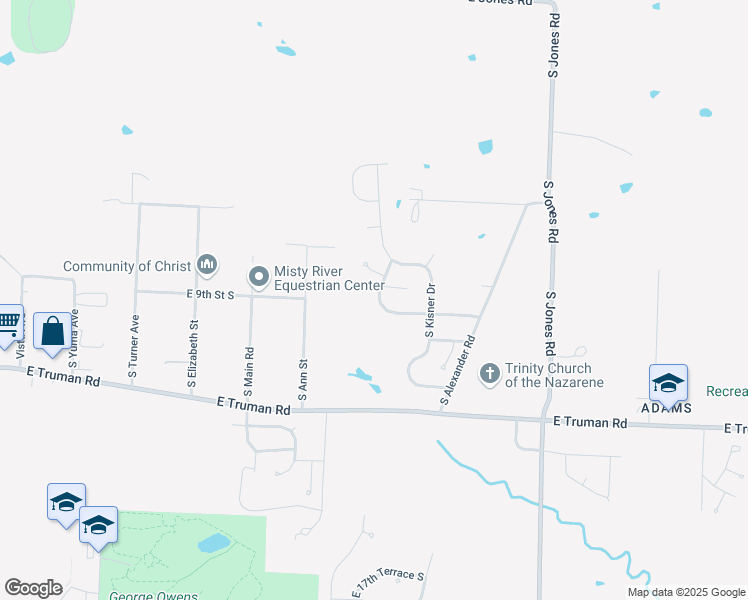 map of restaurants, bars, coffee shops, grocery stores, and more near 812 South Mohican Drive in Independence