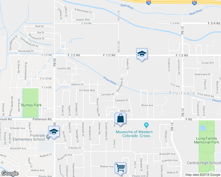 map of restaurants, bars, coffee shops, grocery stores, and more near 3043 Regal Court in Grand Junction
