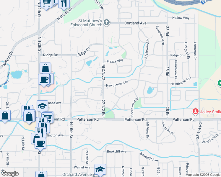 map of restaurants, bars, coffee shops, grocery stores, and more near 3152 Primrose Ct in Grand Junction
