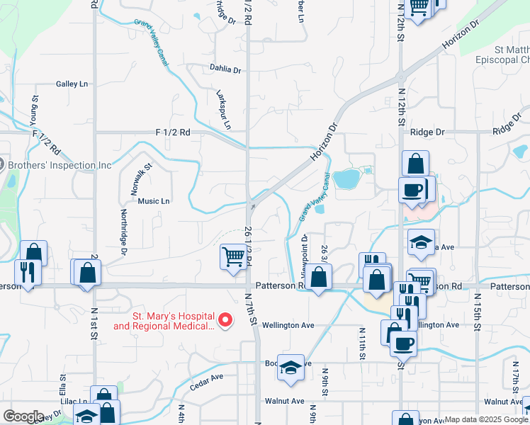 map of restaurants, bars, coffee shops, grocery stores, and more near 605-607 Horizon Drive in Grand Junction