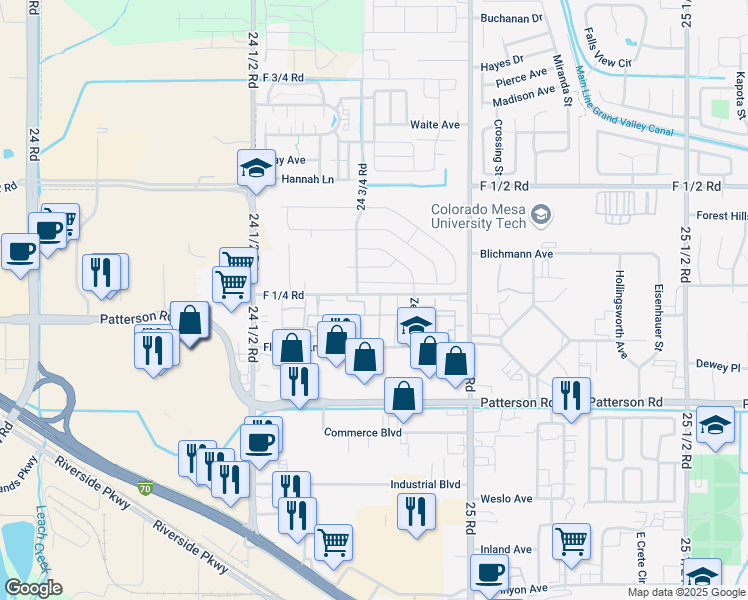 map of restaurants, bars, coffee shops, grocery stores, and more near 2476 Tiptop Avenue in Grand Junction