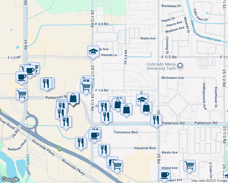map of restaurants, bars, coffee shops, grocery stores, and more near 2461 F 1/4 Road in Grand Junction