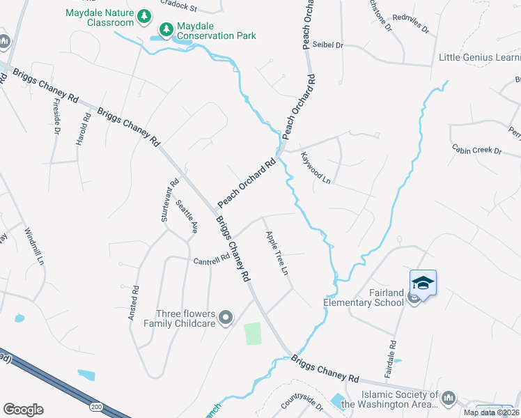 map of restaurants, bars, coffee shops, grocery stores, and more near 14600 Fairacres Road in Silver Spring