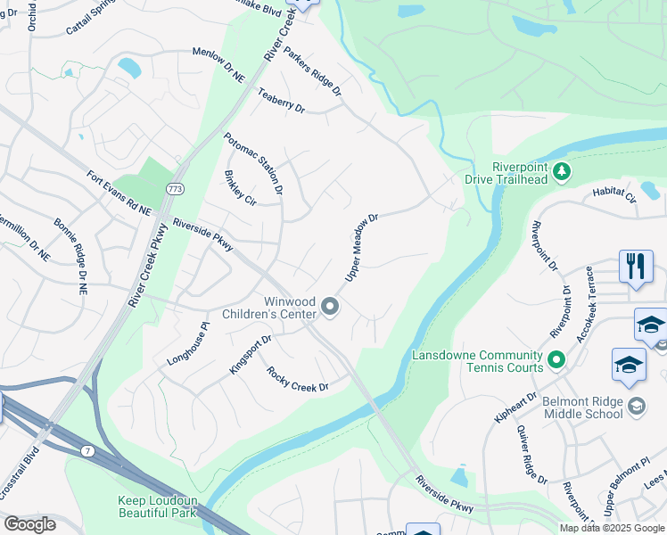 map of restaurants, bars, coffee shops, grocery stores, and more near 18814 Farnham Court in Leesburg
