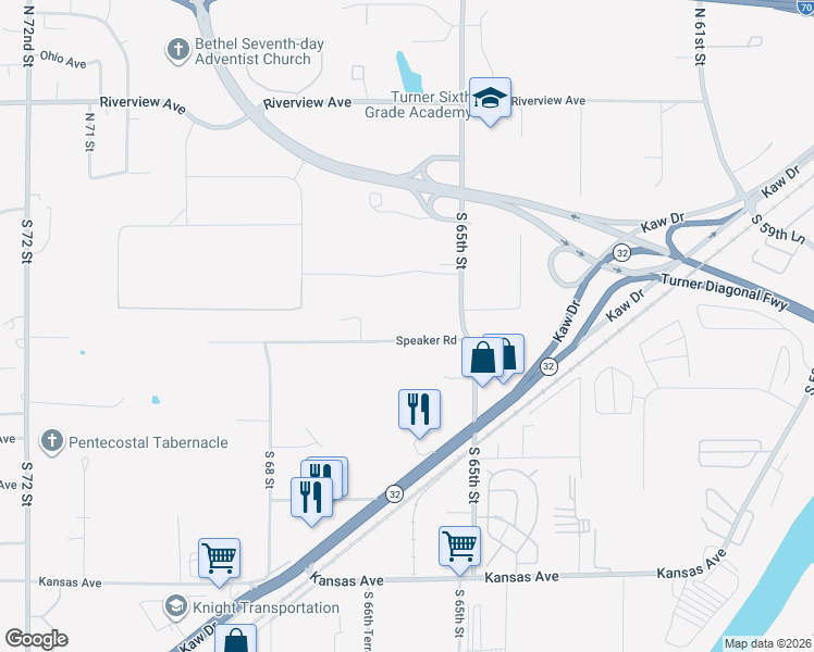map of restaurants, bars, coffee shops, grocery stores, and more near 120 South 65th Street in Kansas City