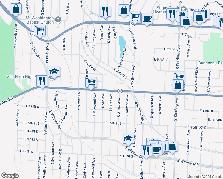 map of restaurants, bars, coffee shops, grocery stores, and more near 10326 East Truman Road in Independence