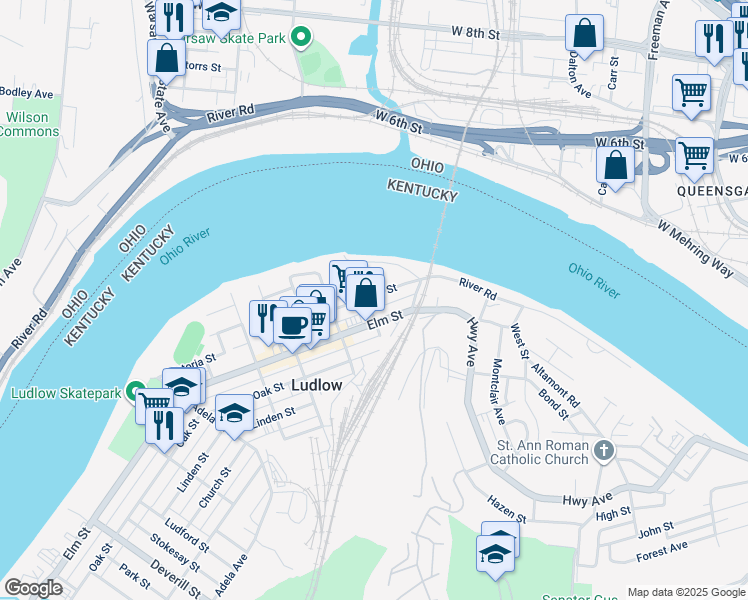 map of restaurants, bars, coffee shops, grocery stores, and more near 32 Ash Street in Ludlow