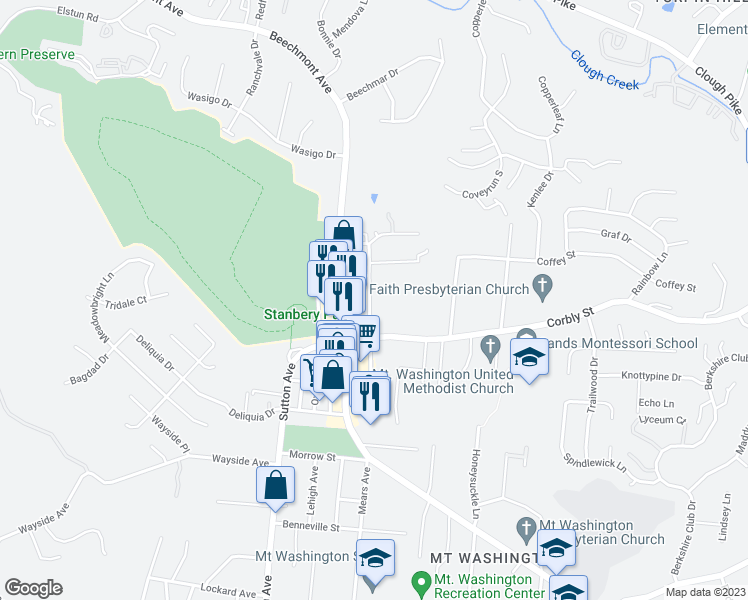 map of restaurants, bars, coffee shops, grocery stores, and more near 2238 Salvador Street in Cincinnati