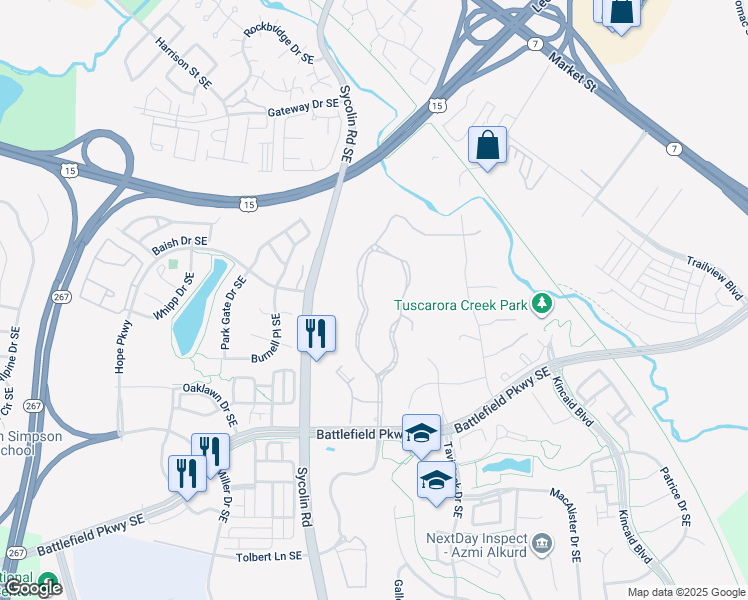 map of restaurants, bars, coffee shops, grocery stores, and more near 516 Fortress Circle Southeast in Leesburg