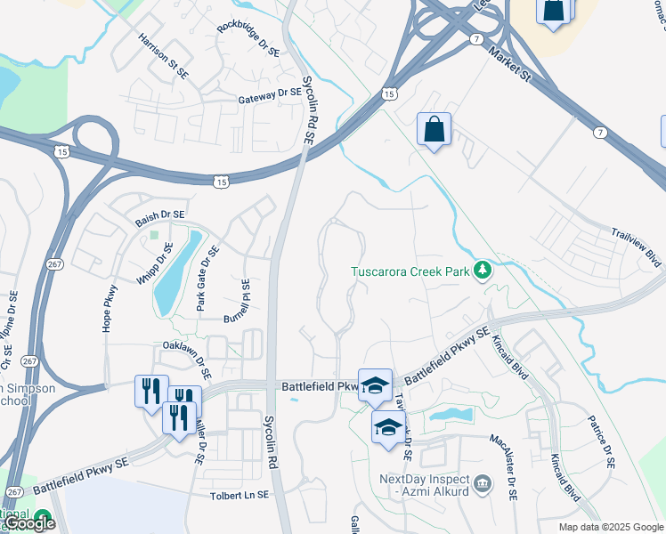 map of restaurants, bars, coffee shops, grocery stores, and more near 516 Fortress Circle Southeast in Leesburg