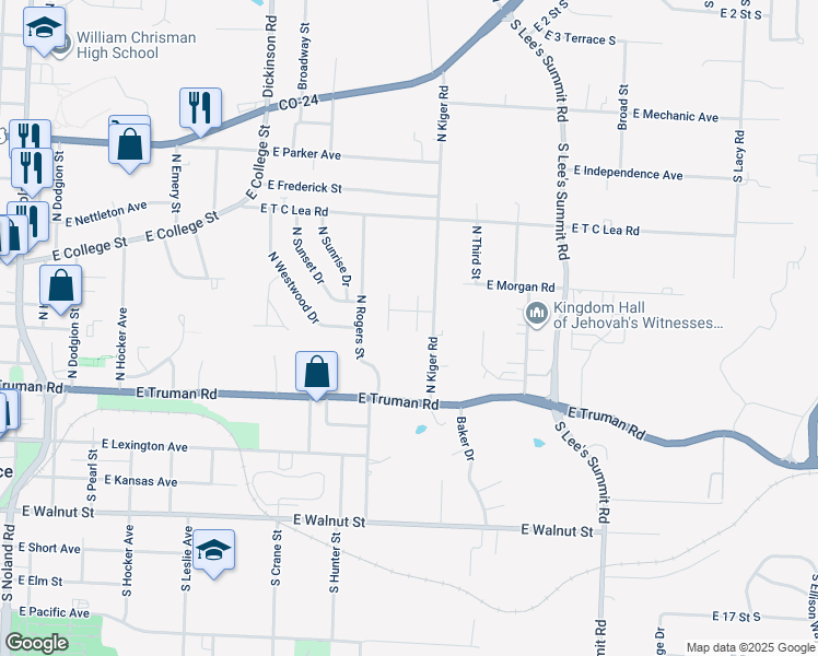 map of restaurants, bars, coffee shops, grocery stores, and more near 416 North Saville Court in Independence