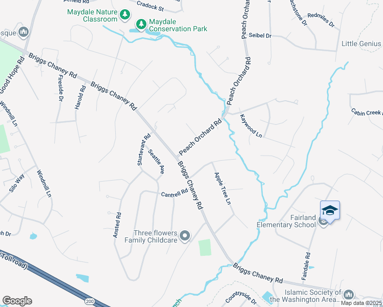 map of restaurants, bars, coffee shops, grocery stores, and more near 14607 Peach Orchard Road in Silver Spring