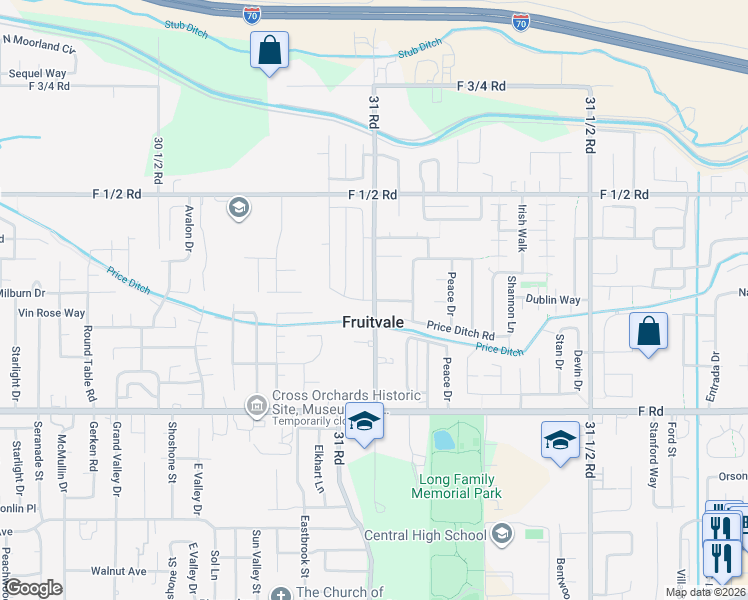 map of restaurants, bars, coffee shops, grocery stores, and more near 625 31 Road in Fruitvale