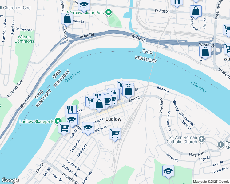 map of restaurants, bars, coffee shops, grocery stores, and more near 4 Carneal Street in Ludlow