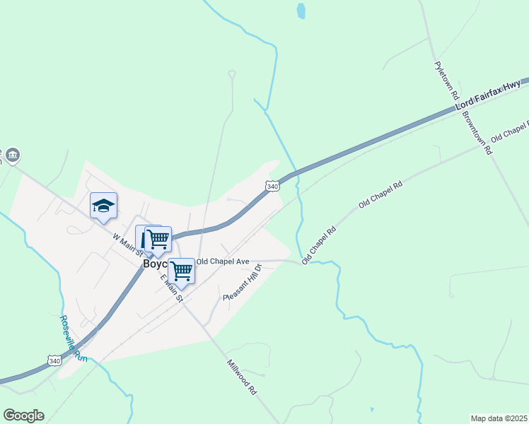 map of restaurants, bars, coffee shops, grocery stores, and more near 19 Virginia Avenue in Boyce
