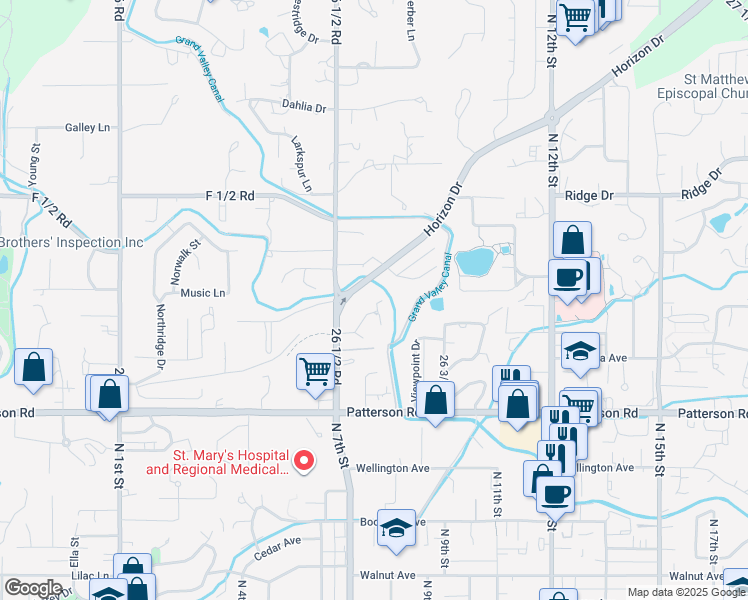 map of restaurants, bars, coffee shops, grocery stores, and more near 636 Horizon Drive in Grand Junction