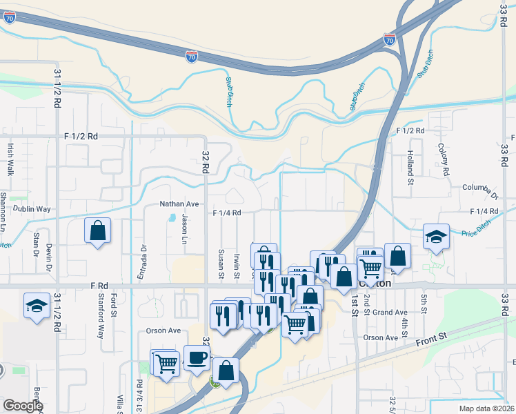 map of restaurants, bars, coffee shops, grocery stores, and more near 628 1/2 Highline Drive in Clifton