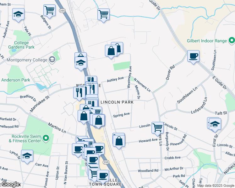 map of restaurants, bars, coffee shops, grocery stores, and more near 213 Elizabeth Avenue in Rockville