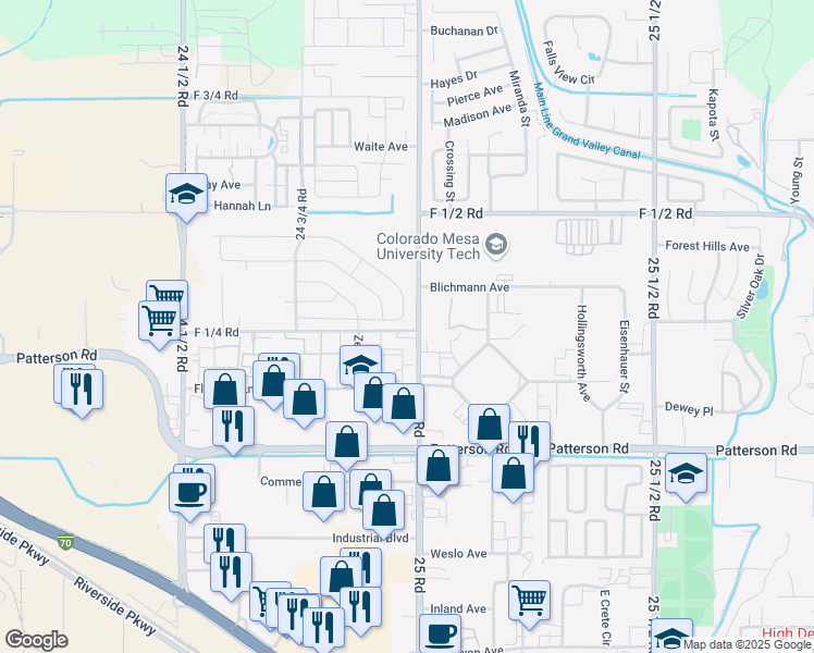 map of restaurants, bars, coffee shops, grocery stores, and more near 625 25 Road in Grand Junction