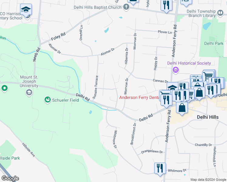 map of restaurants, bars, coffee shops, grocery stores, and more near 5465 Starcrest Drive in Cincinnati