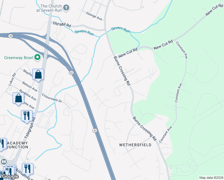 map of restaurants, bars, coffee shops, grocery stores, and more near 1642 Shannon O Circle in Severn