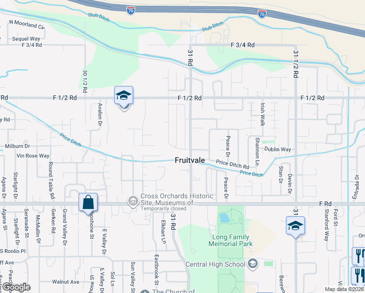 map of restaurants, bars, coffee shops, grocery stores, and more near 625-635 31 Road in Grand Junction
