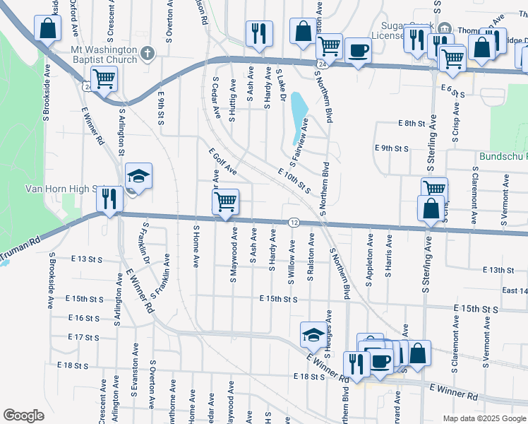 map of restaurants, bars, coffee shops, grocery stores, and more near 10326 East Truman Road in Independence